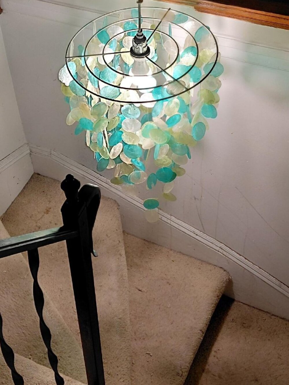 3 Row Bicolor Hanging Capiz Chandlier